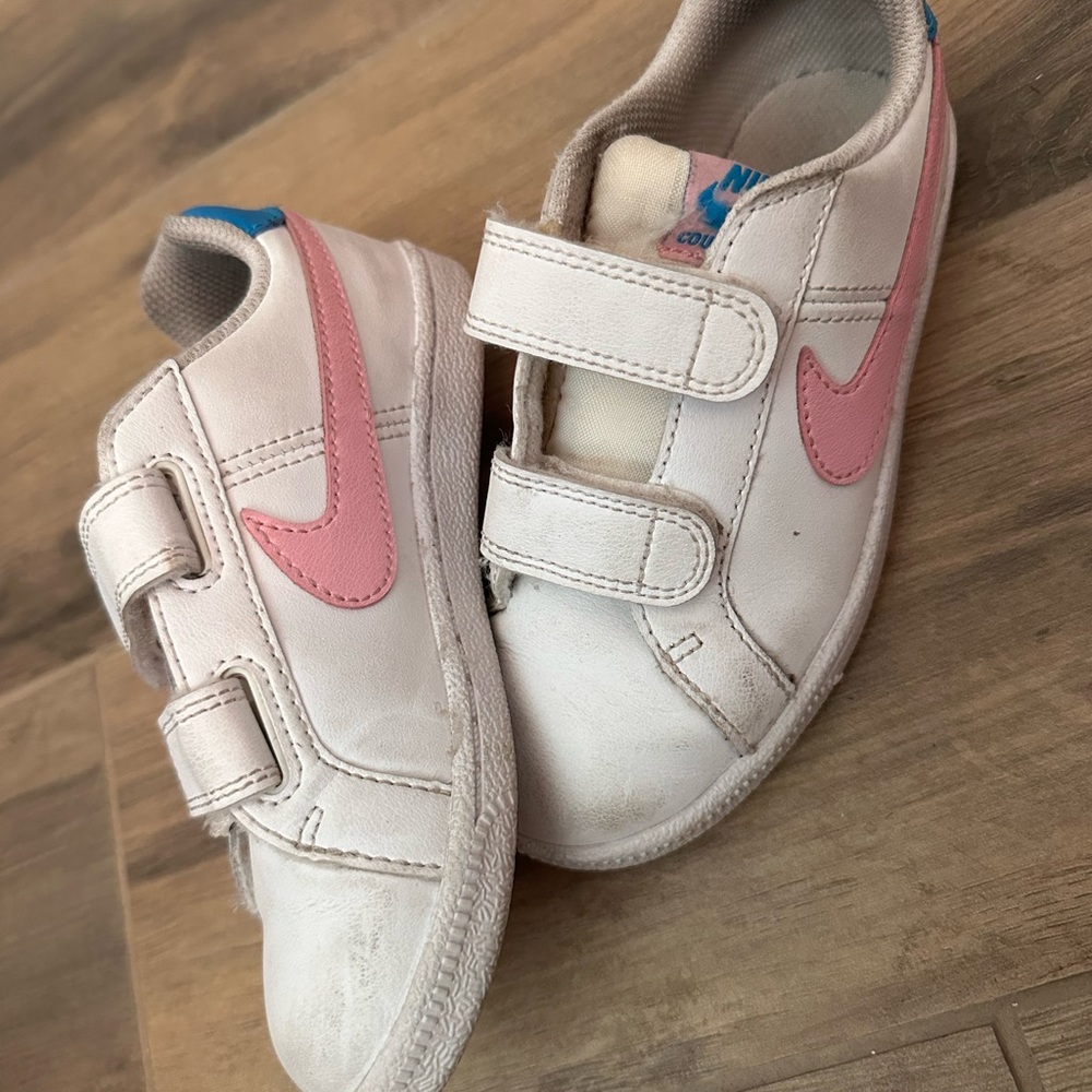 Nike White and Pink Velcro Strap Sneakers